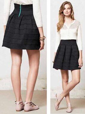 Anthropologie Girls from Savoy Womens Black Scalloped Ponte Bell Skirt XS/S NWT